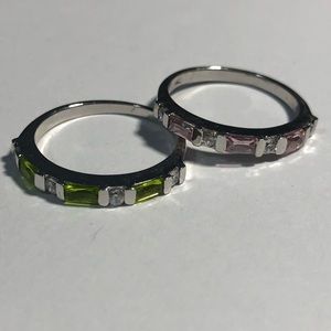 2 Sterling silver rings green and pink stones